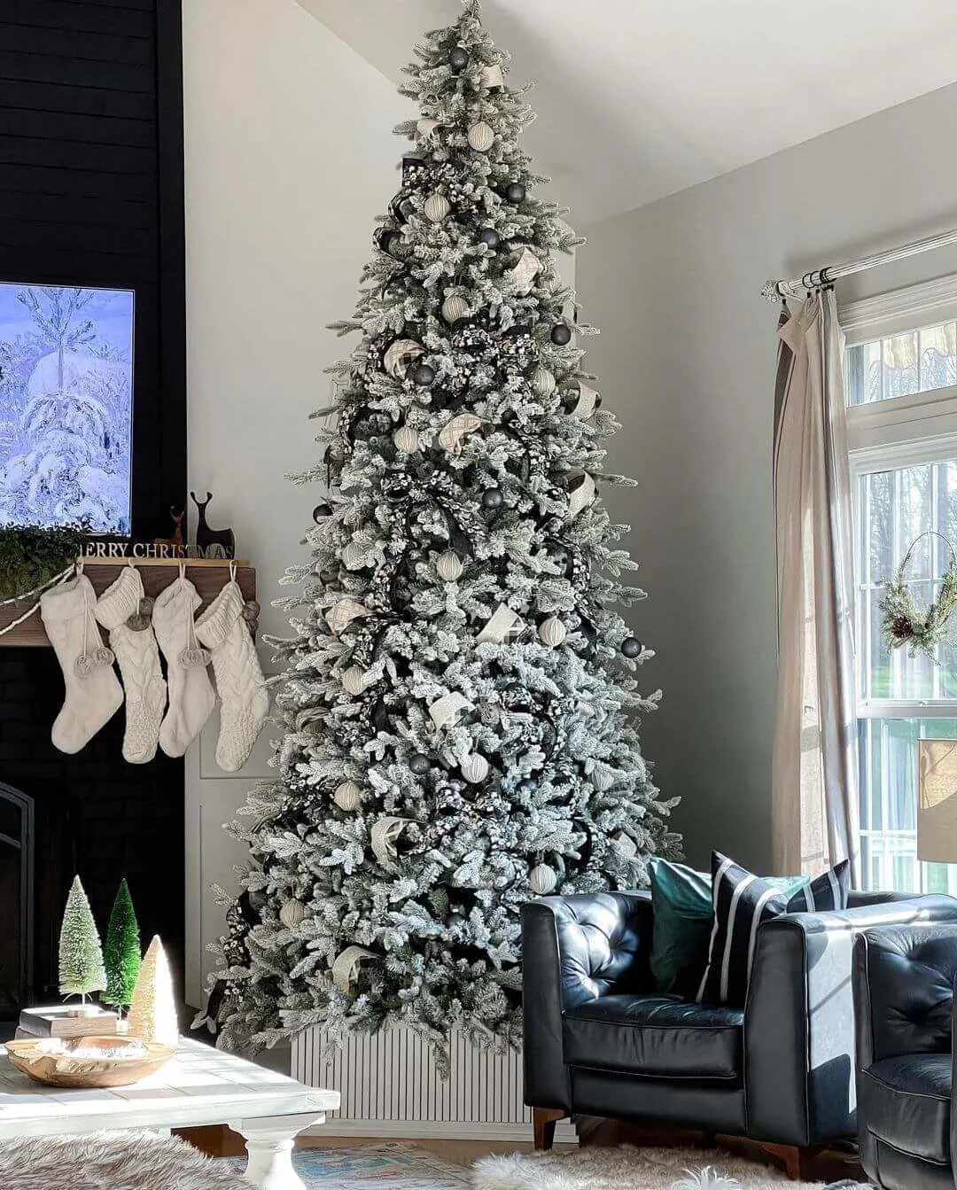 12' Queen Flock® Slim Artificial Christmas Tree With 1200 Warm White LED Lights