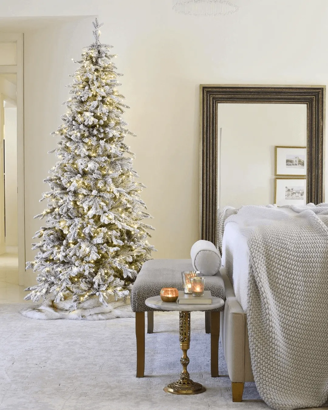 12' Queen Flock® Slim Artificial Christmas Tree With 1200 Warm White LED Lights
