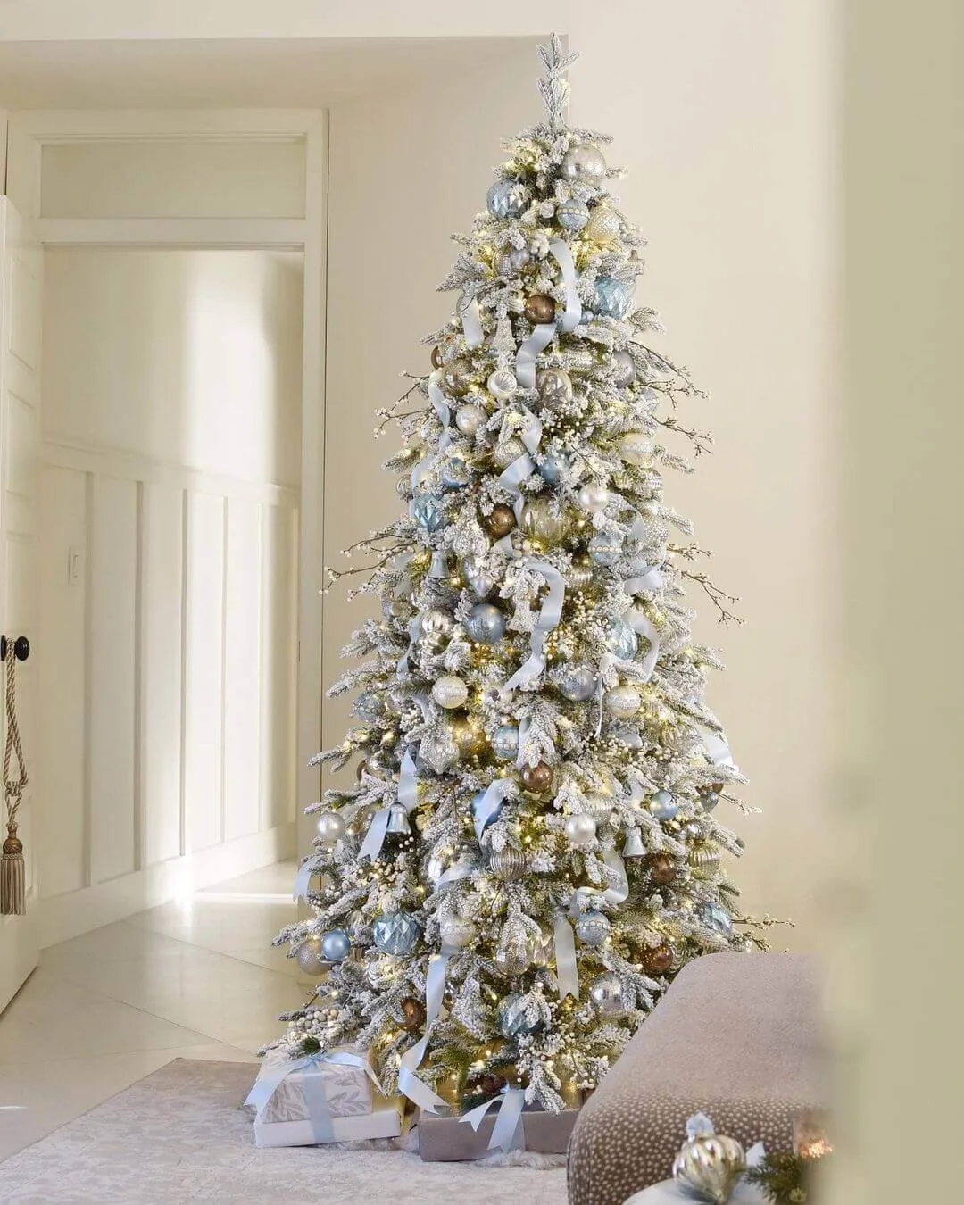 12' Queen Flock® Slim Artificial Christmas Tree With 1200 Warm White LED Lights