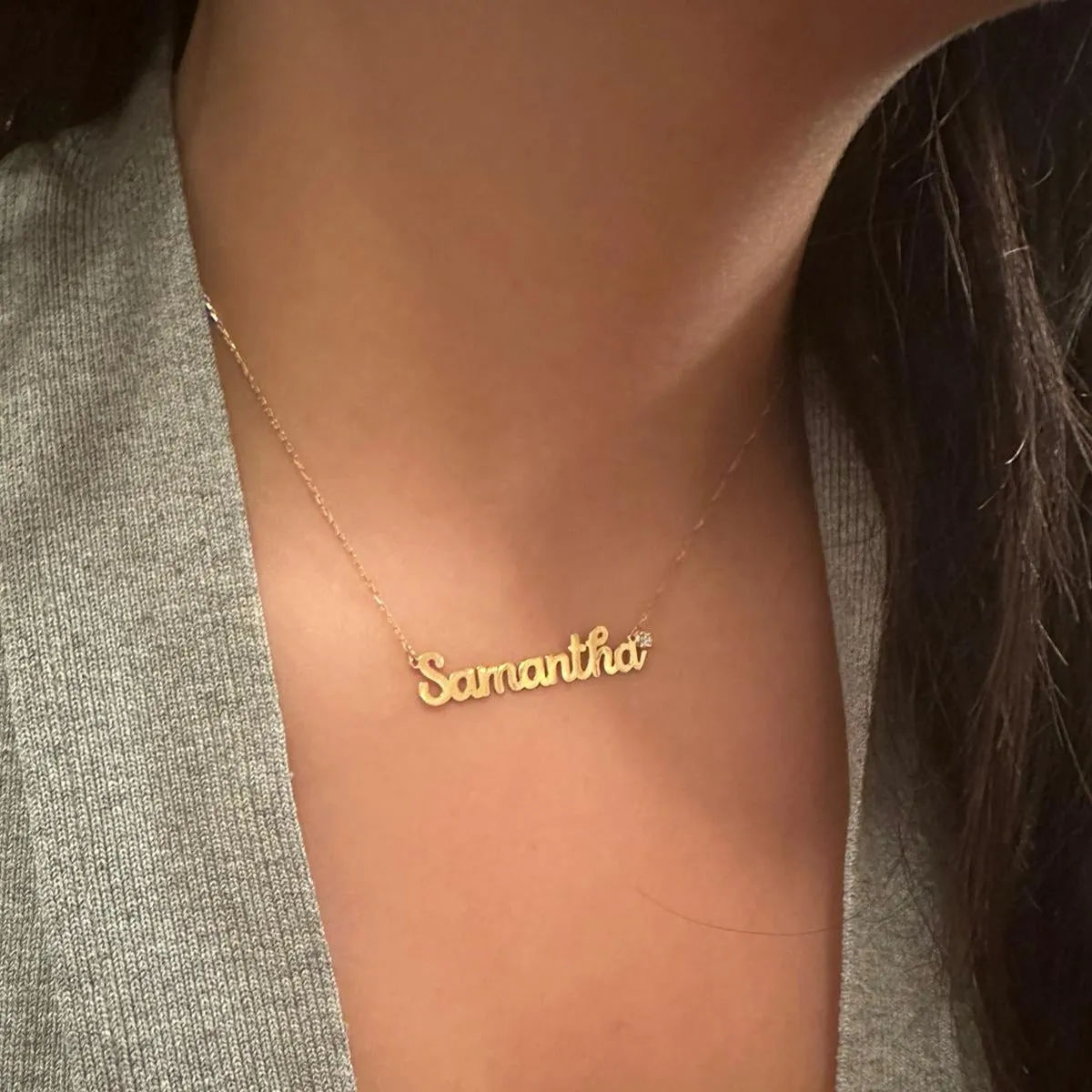 14K Sam Script Bezel Name Necklace