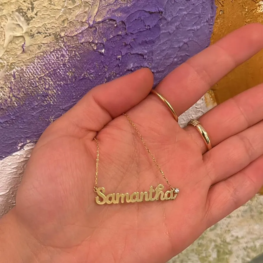 14K Sam Script Bezel Name Necklace
