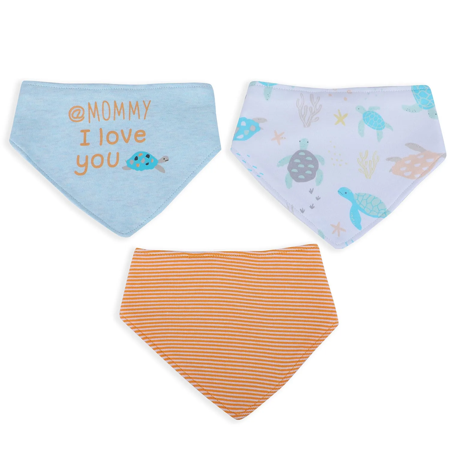 Baby Moo Mommy Turtle Cotton 3 Pack Bandana Bibs - Blue