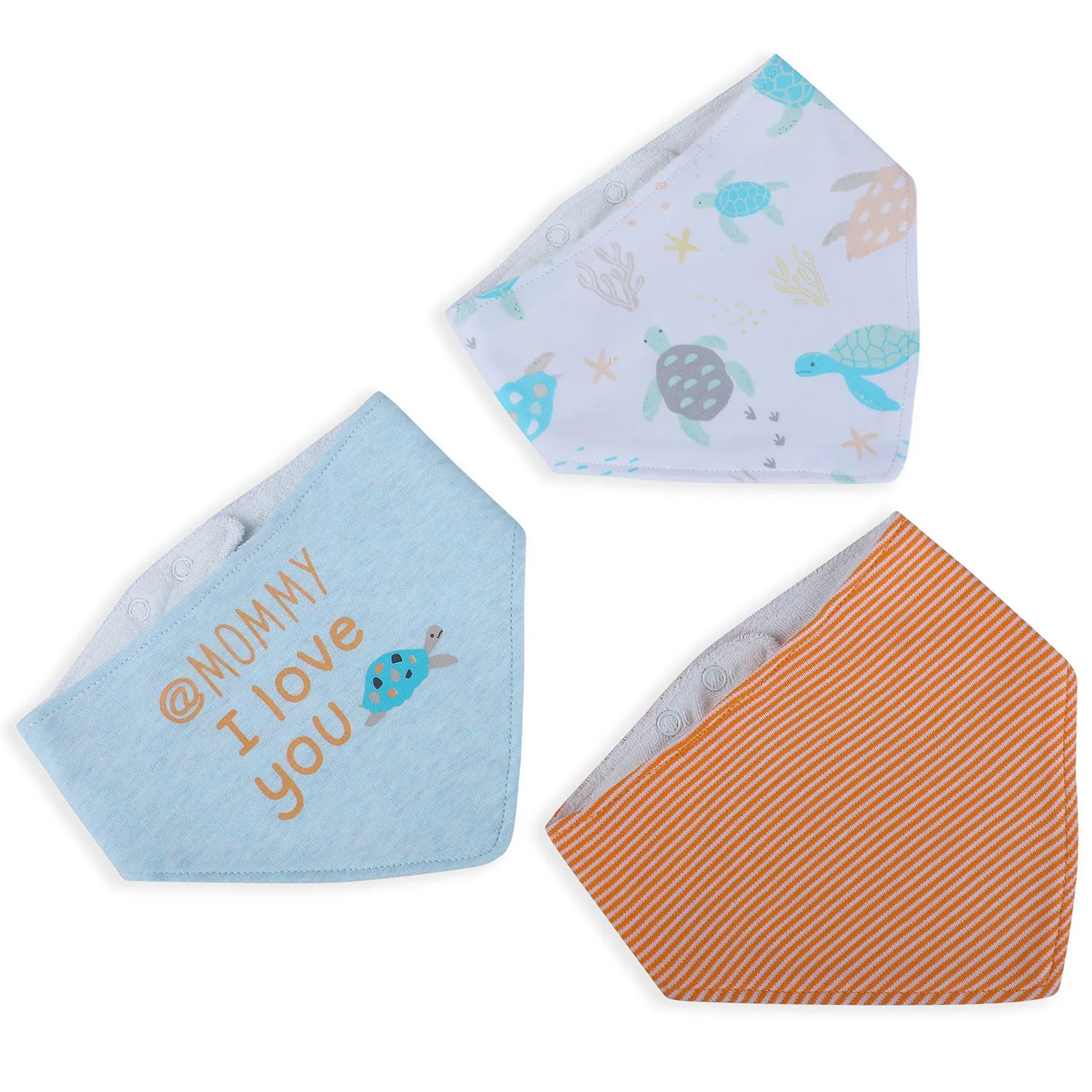 Baby Moo Mommy Turtle Cotton 3 Pack Bandana Bibs - Blue