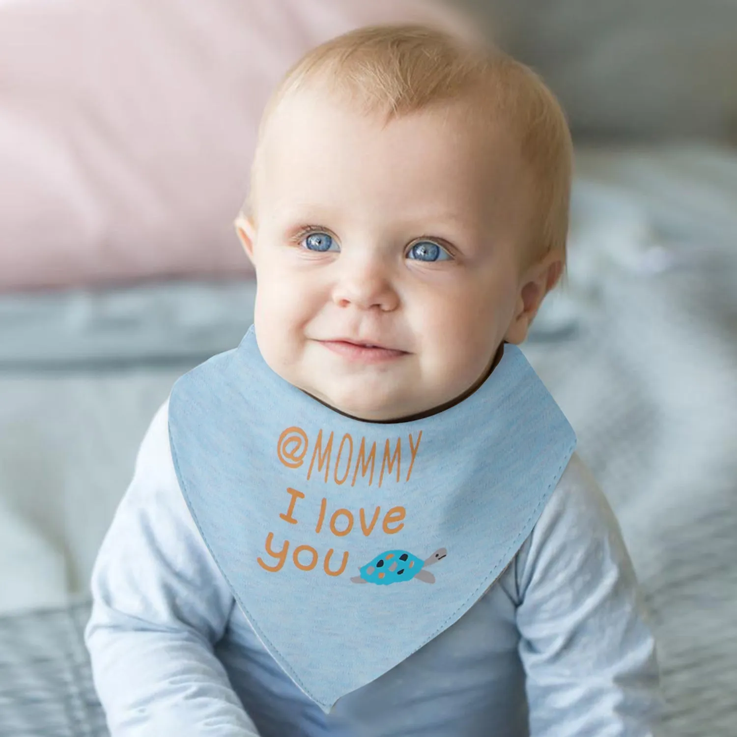 Baby Moo Mommy Turtle Cotton 3 Pack Bandana Bibs - Blue