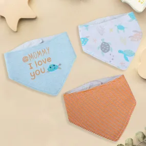 Baby Moo Mommy Turtle Cotton 3 Pack Bandana Bibs - Blue