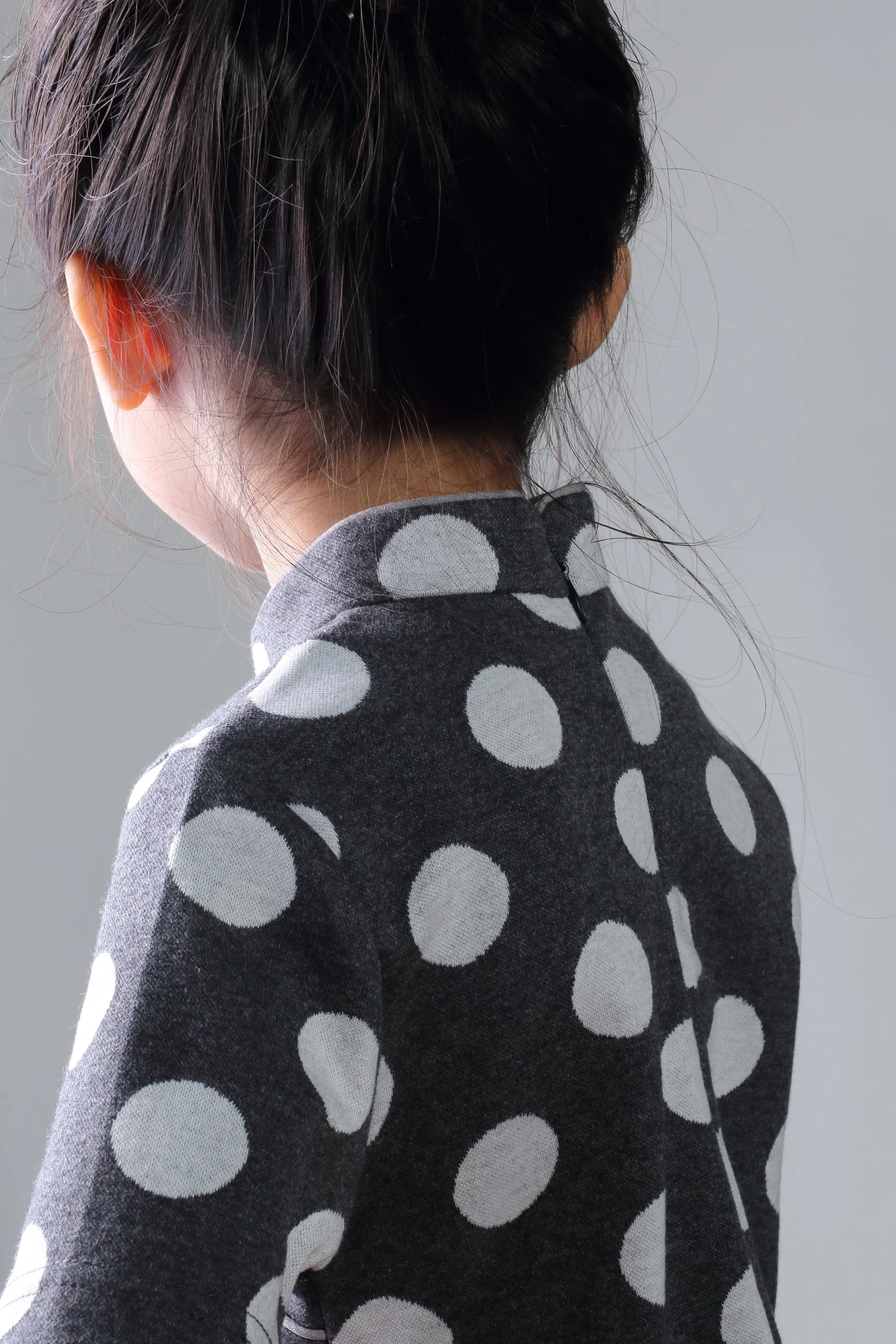 BAMBI Polka Dot Cotton Cheongsam (Grey/ White)