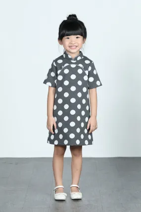 BAMBI Polka Dot Cotton Cheongsam (Grey/ White)