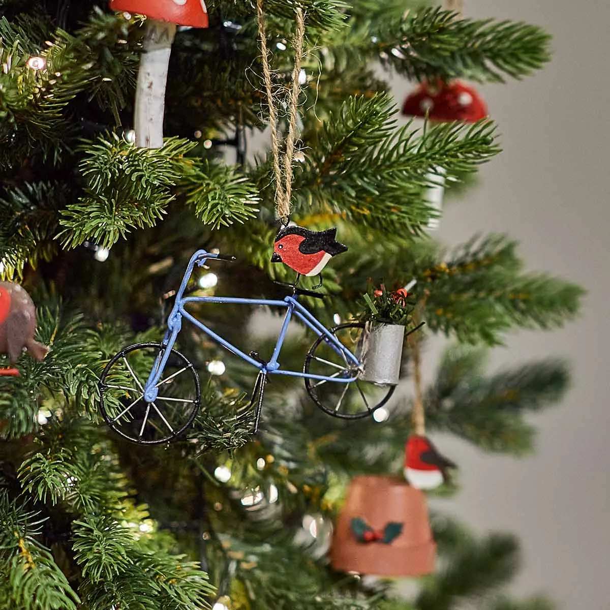 Blue Bike With Holly And Robin Tree Decoration