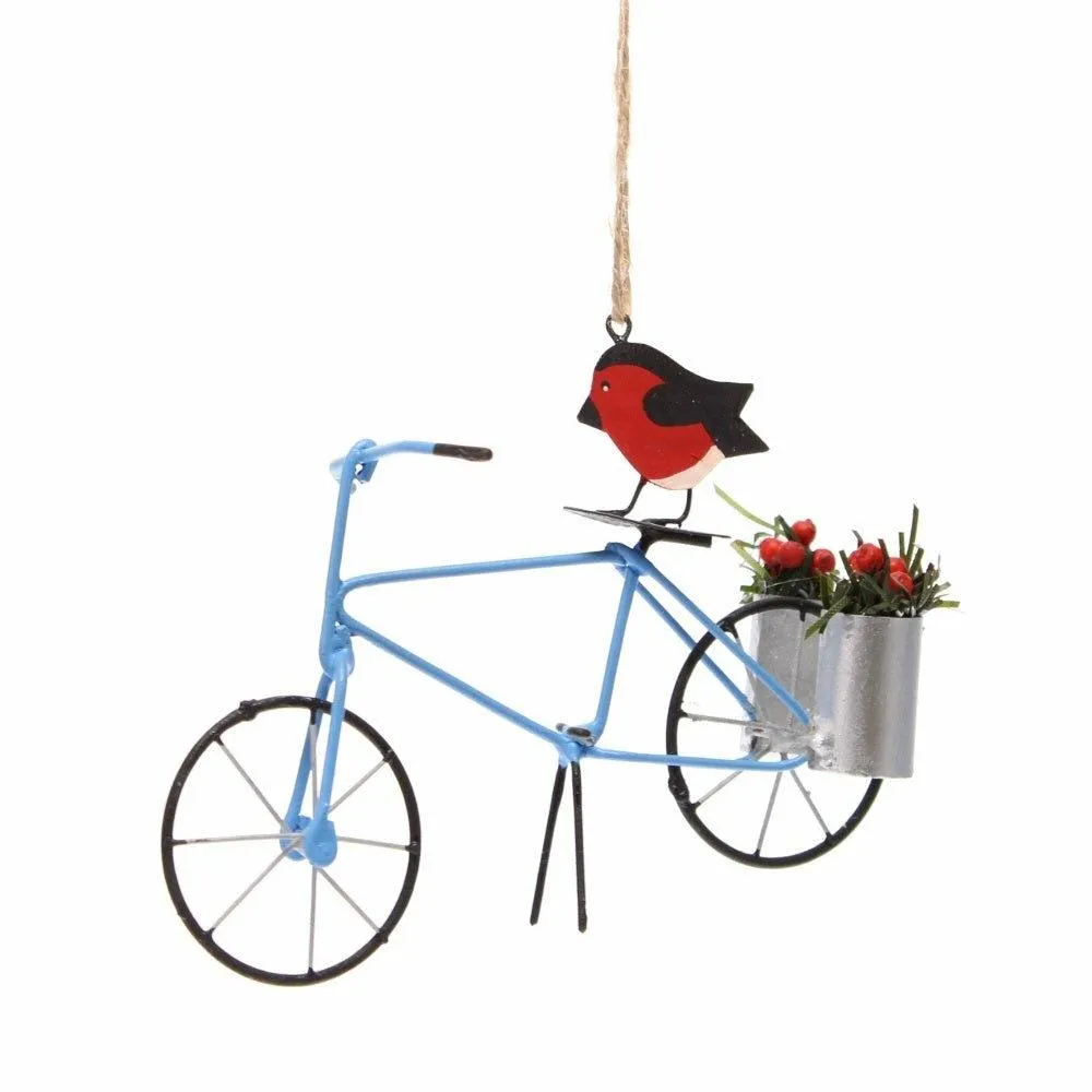 Blue Bike With Holly And Robin Tree Decoration