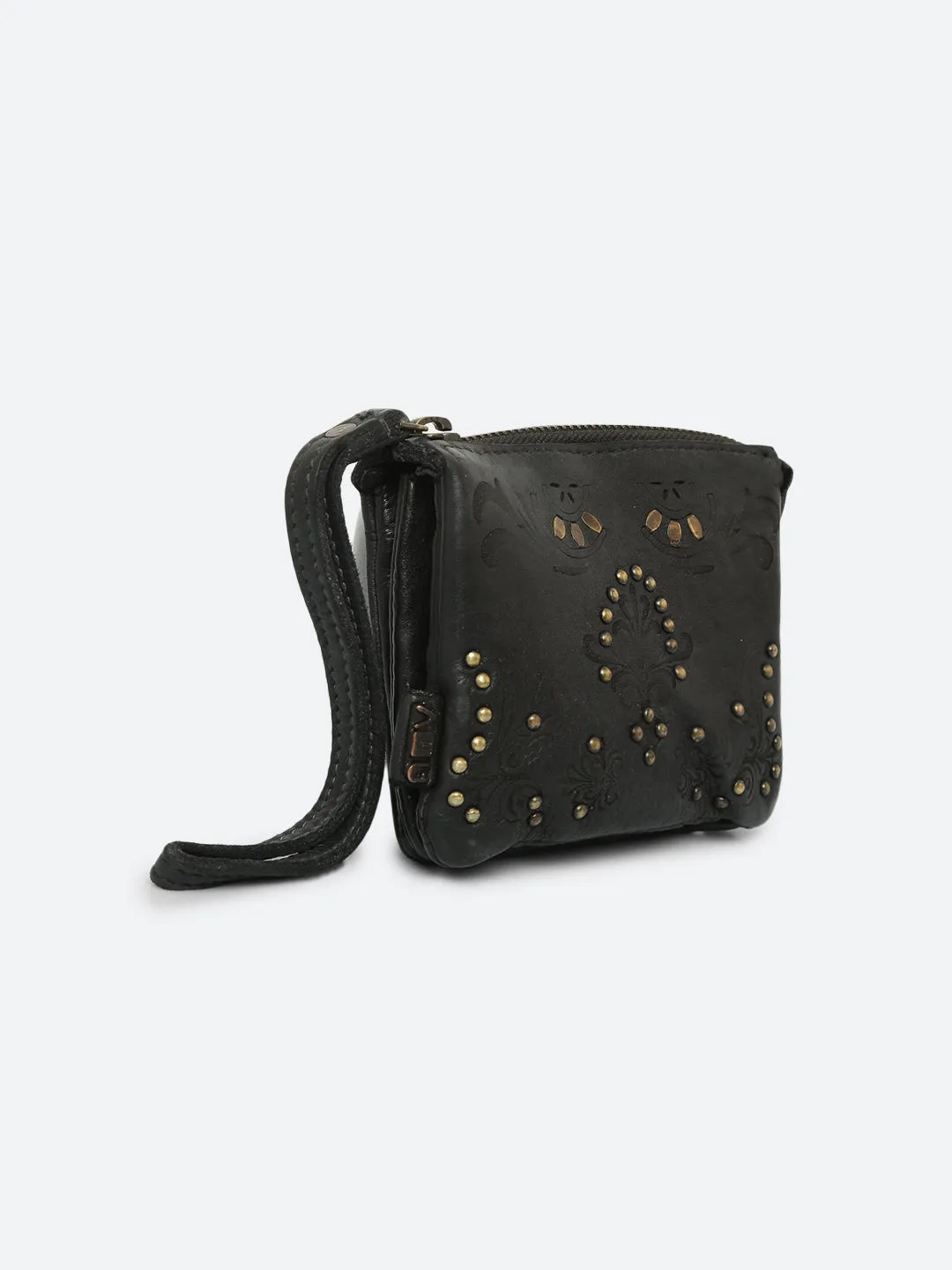 Carob: Mini Wristlet Card Pouch With Floral Pattern
