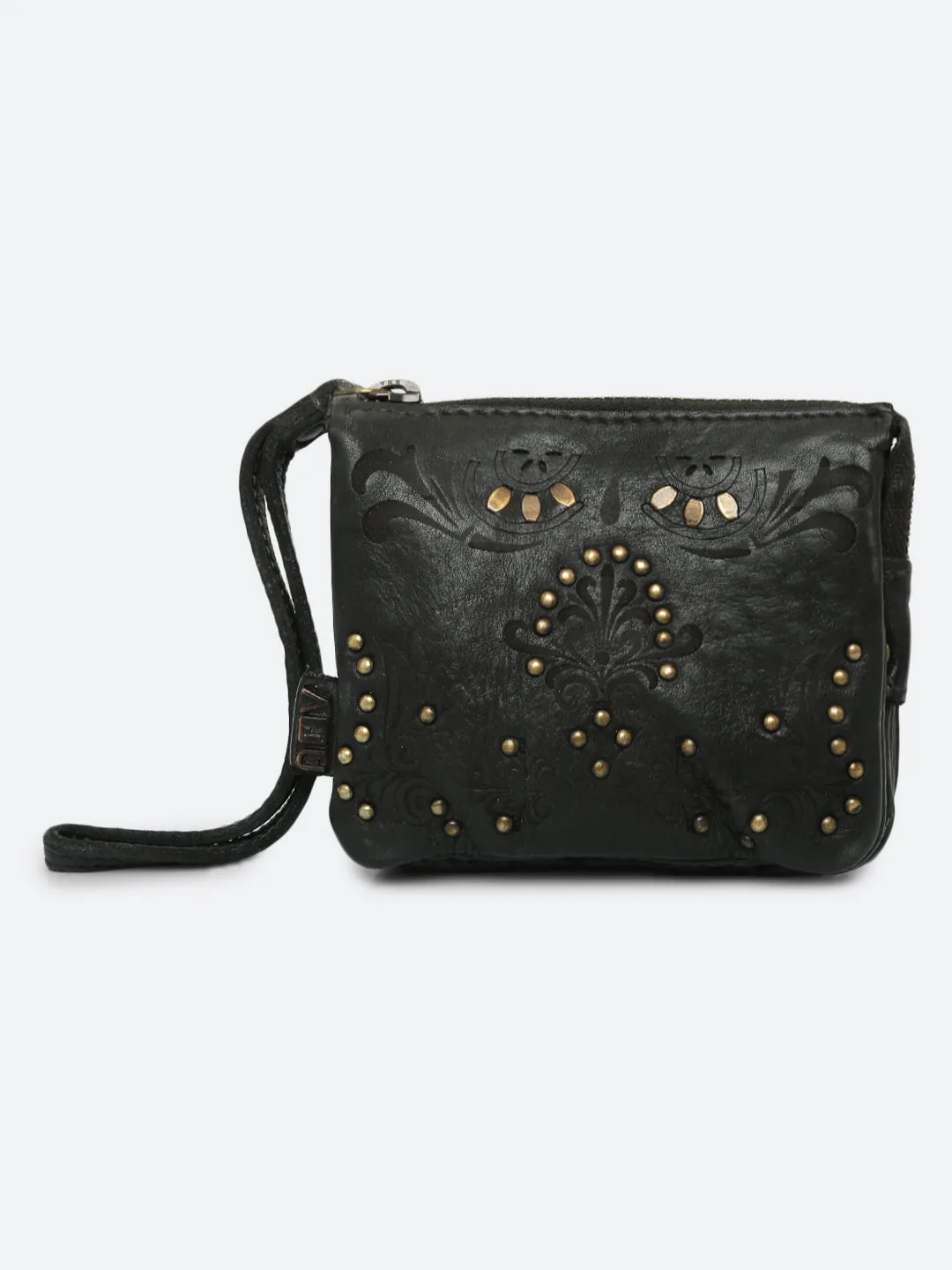 Carob: Mini Wristlet Card Pouch With Floral Pattern
