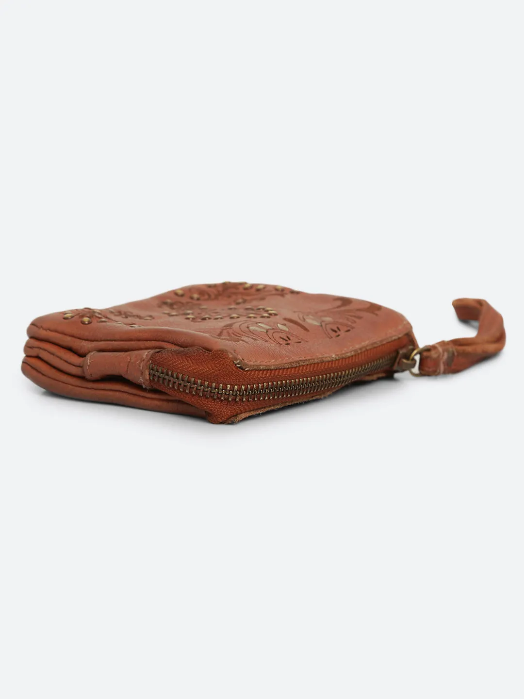 Carob: Mini Wristlet Card Pouch With Floral Pattern