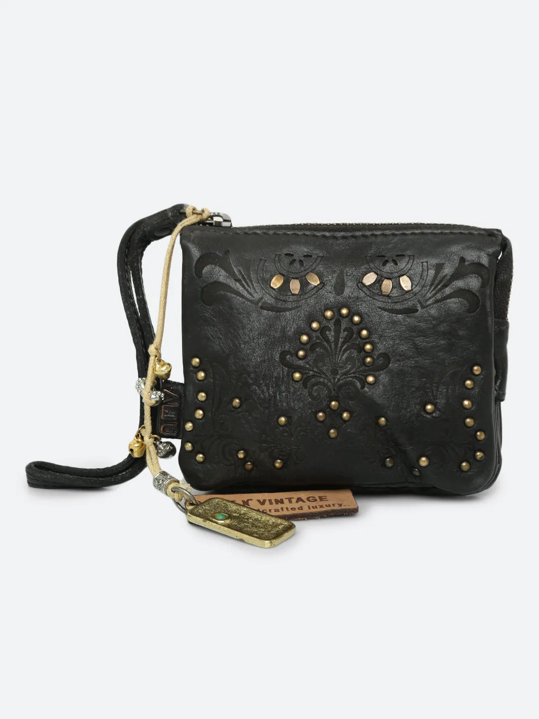 Carob: Mini Wristlet Card Pouch With Floral Pattern