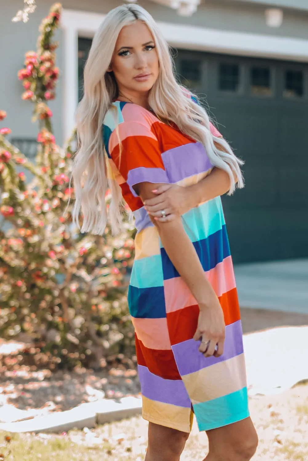 'Chloe' Color Block Side Slit Mini Dress