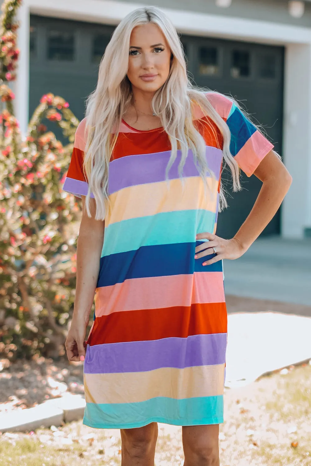 'Chloe' Color Block Side Slit Mini Dress