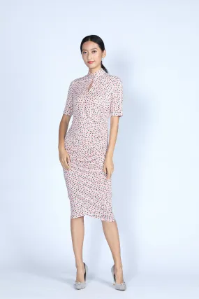 ELEANOR Polka Dot Gathered Cheongsam (Baby Pink)