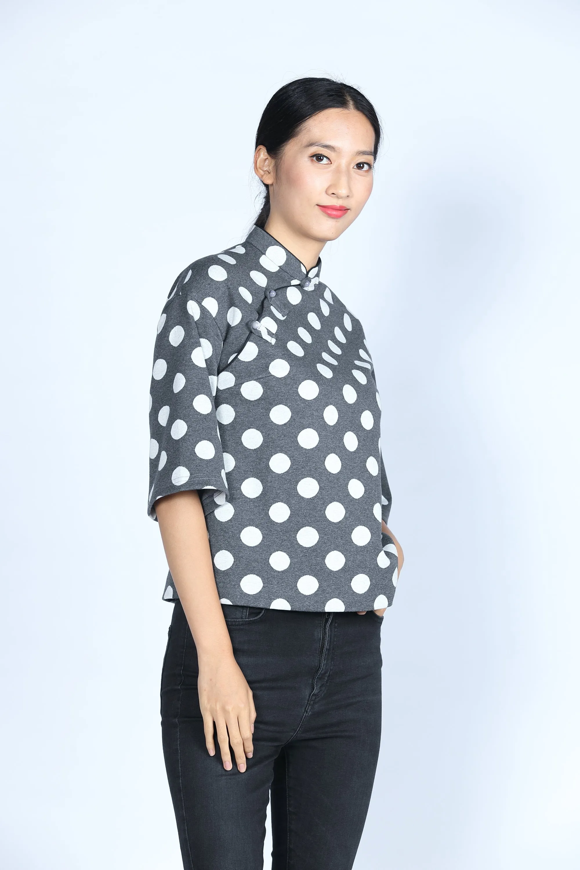 ESSIE Polka Dot Cotton Top (Grey/ White)