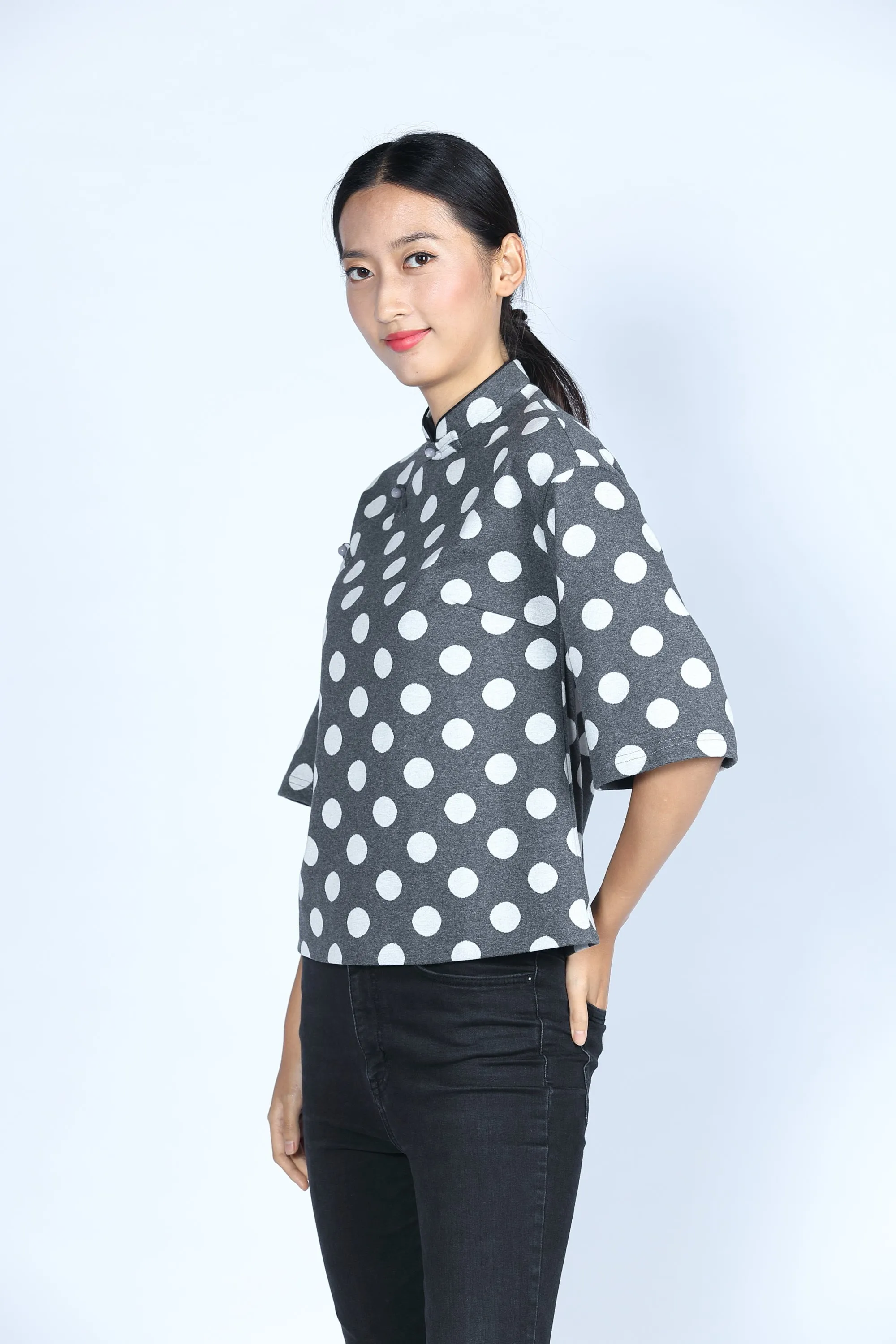 ESSIE Polka Dot Cotton Top (Grey/ White)