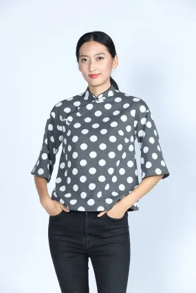 ESSIE Polka Dot Cotton Top (Grey/ White)