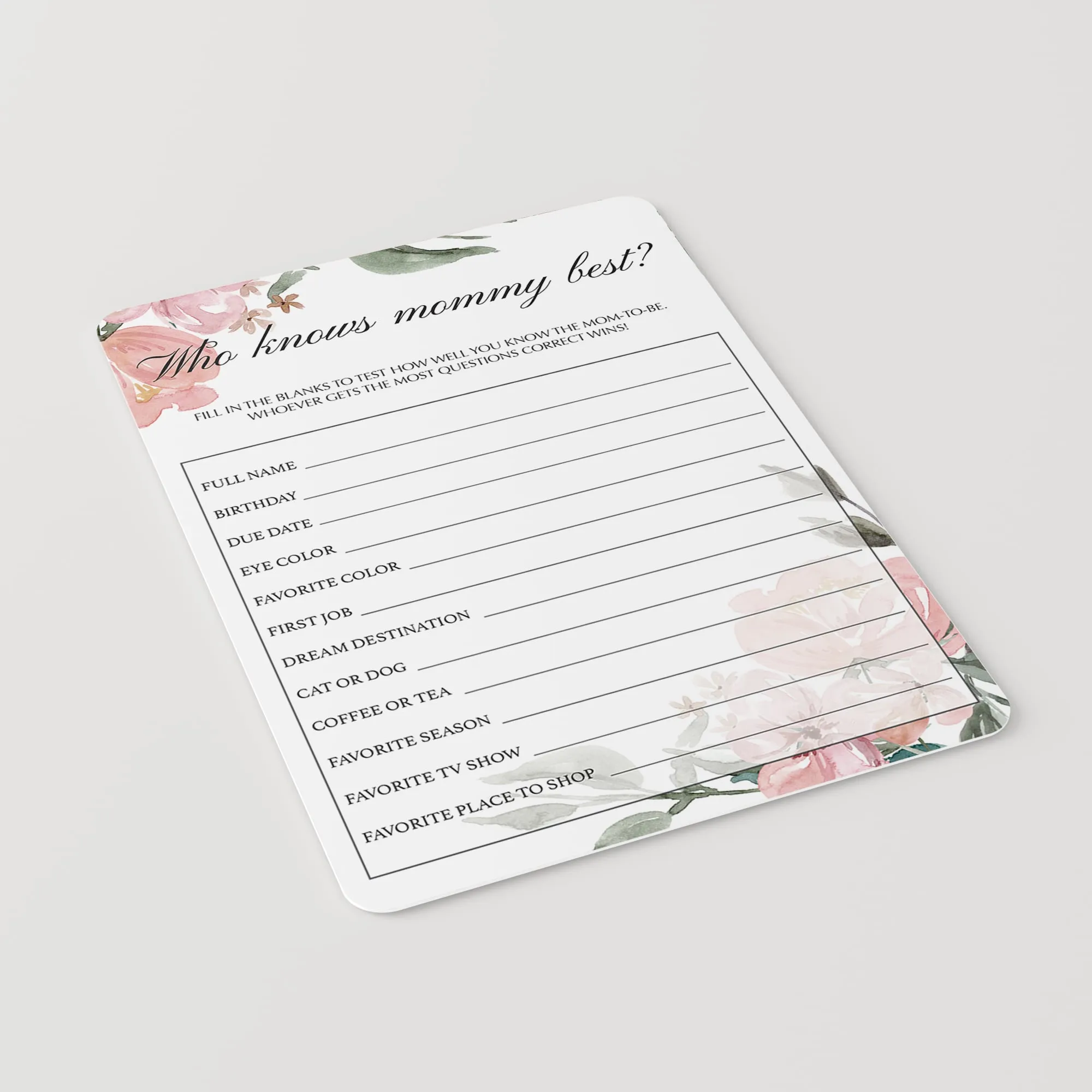 Floral Baby Shower Who Knows Mommy Best Printable
