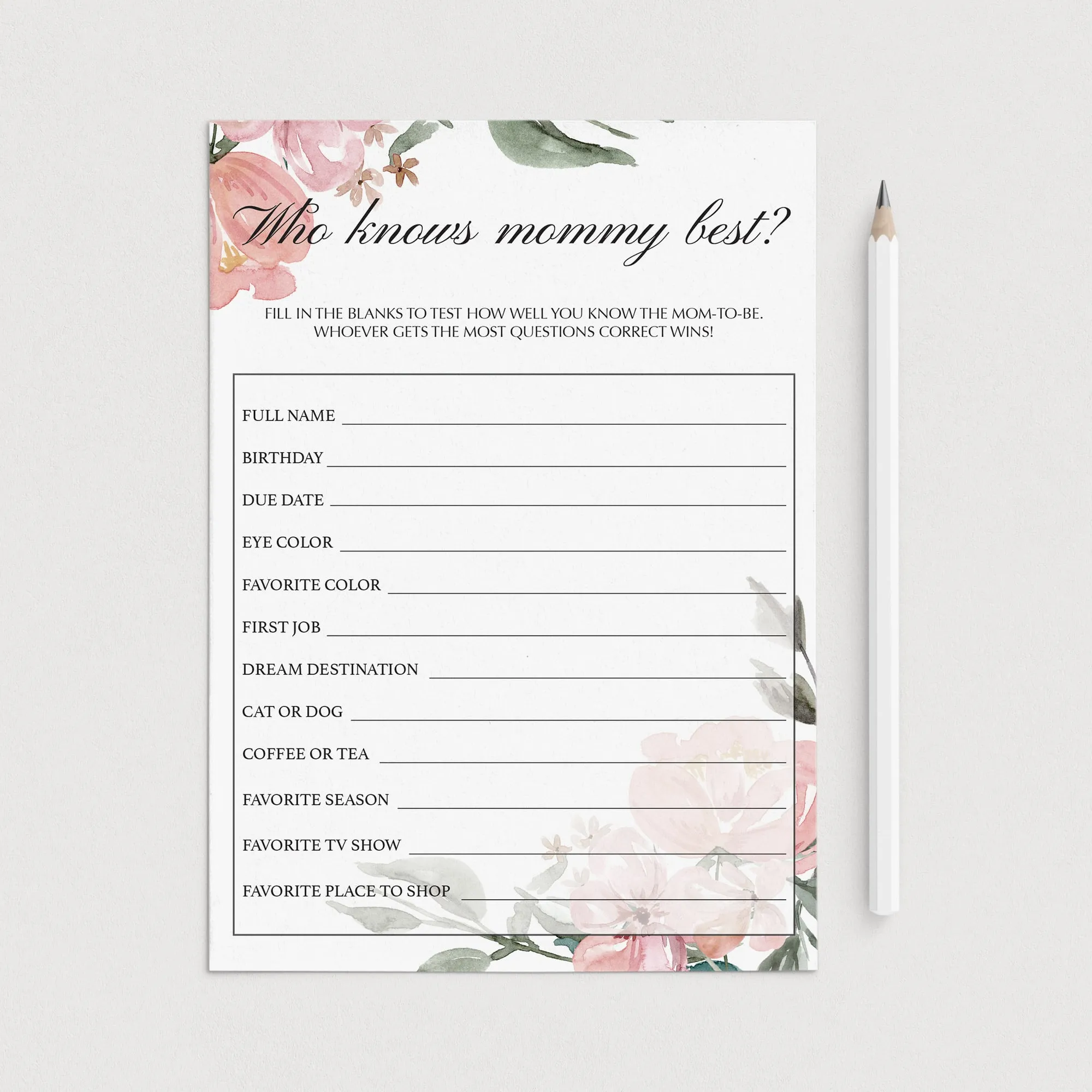 Floral Baby Shower Who Knows Mommy Best Printable