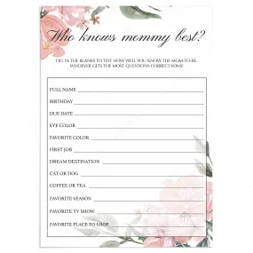 Floral Baby Shower Who Knows Mommy Best Printable
