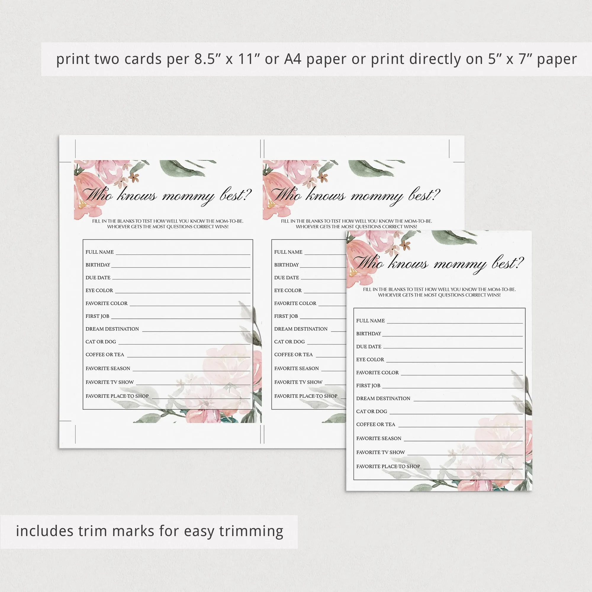 Floral Baby Shower Who Knows Mommy Best Printable