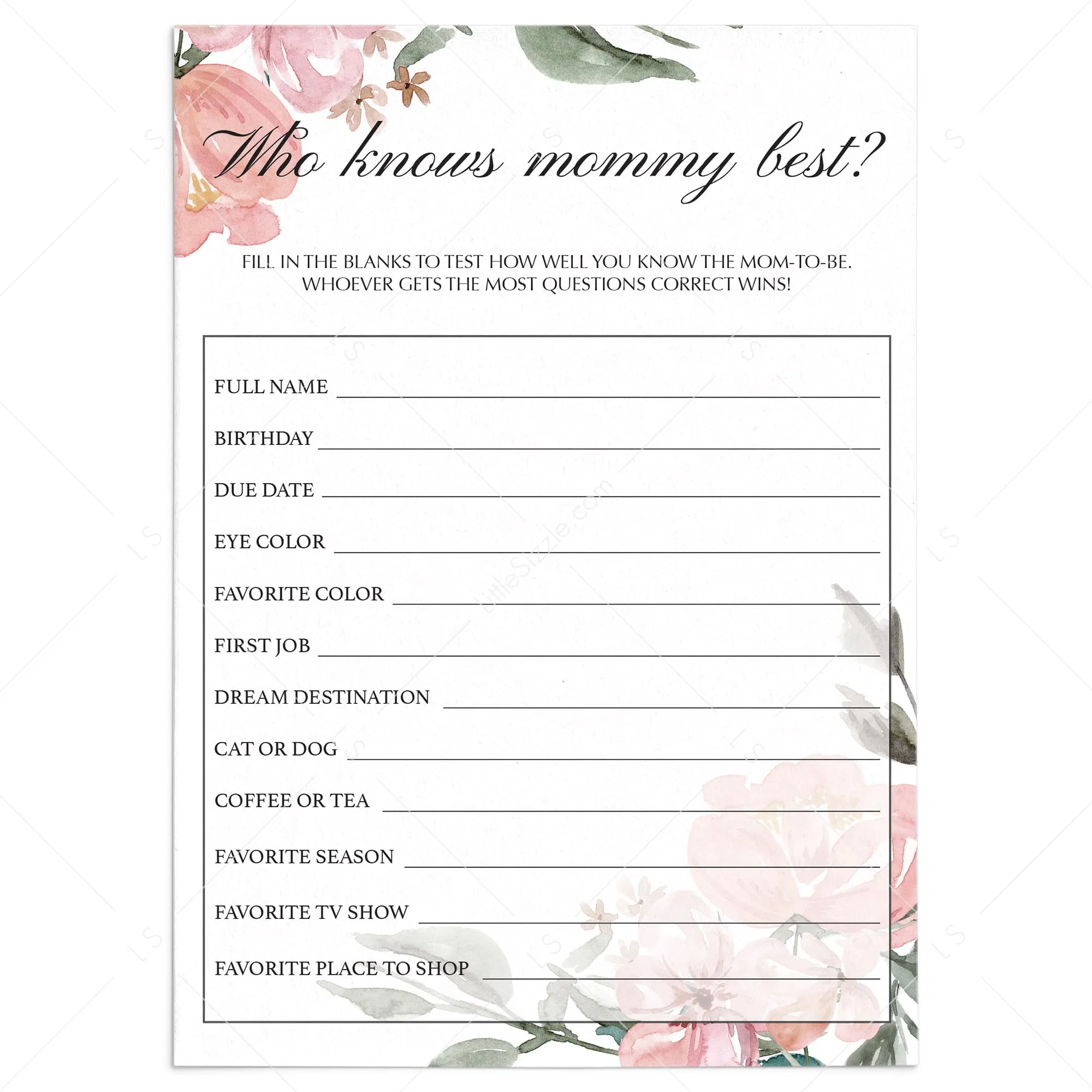 Floral Baby Shower Who Knows Mommy Best Printable