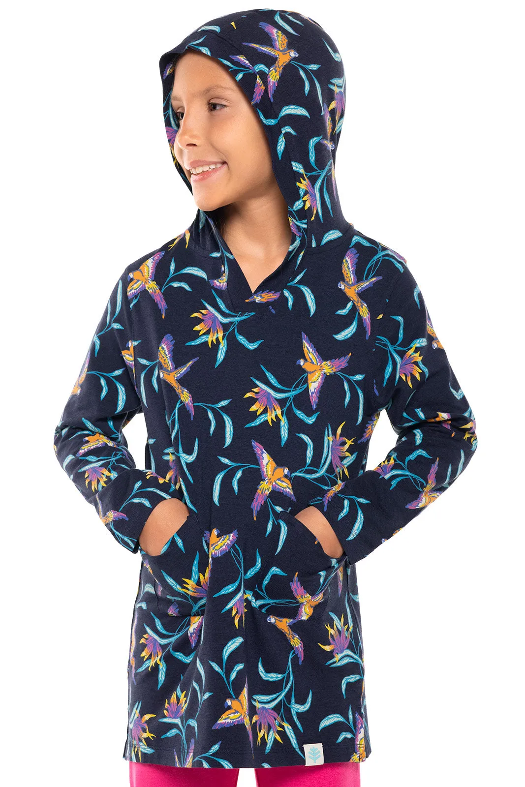 Girl's Catalina Beach Cover-Up Dress | Navy Birds of Paradise