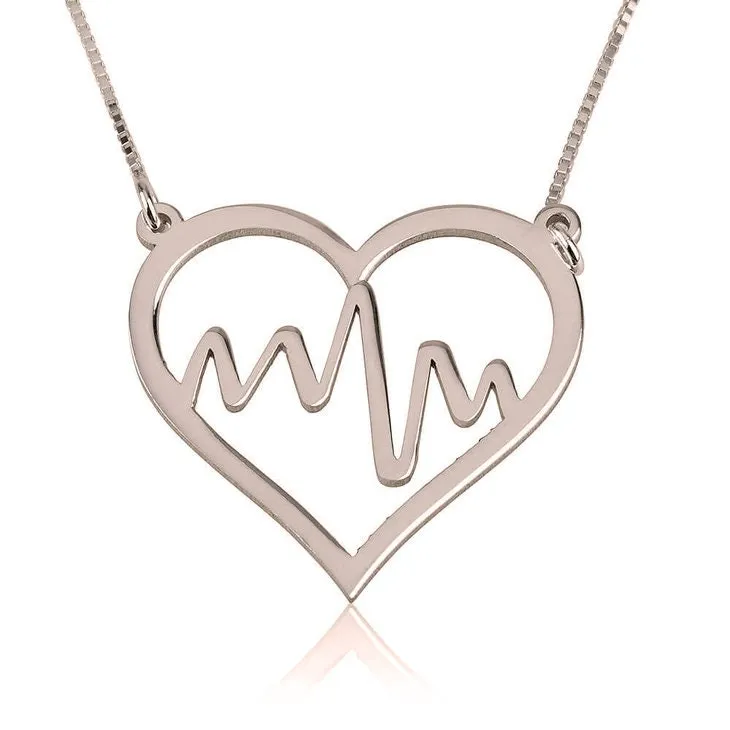 Heartbeat in a Heart Pendant Necklace,Sterling Silver,24K Gold/Rose Gold Plating,Mother&#39;s day gift, birthday gifts for her,gifts for aunt