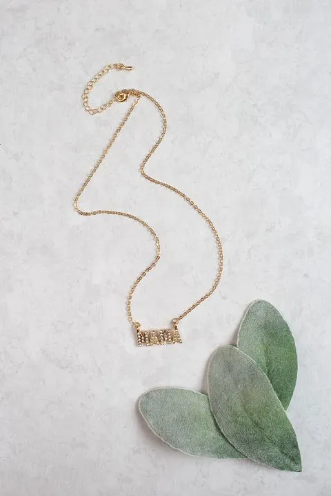 Icy MAMA Gold Chain Necklace With Gold Jeweled MAMA Pendant
