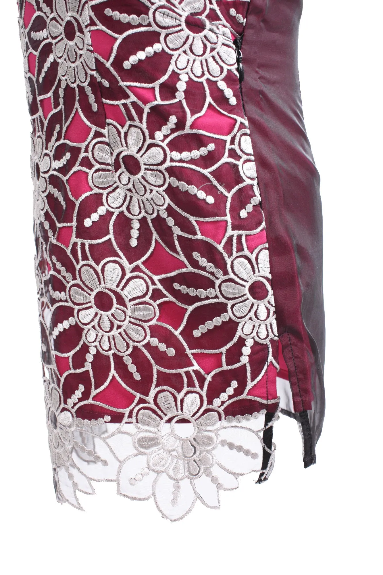 Kids Pink See-Through Qipao With All Over Floral Lace Front Layer