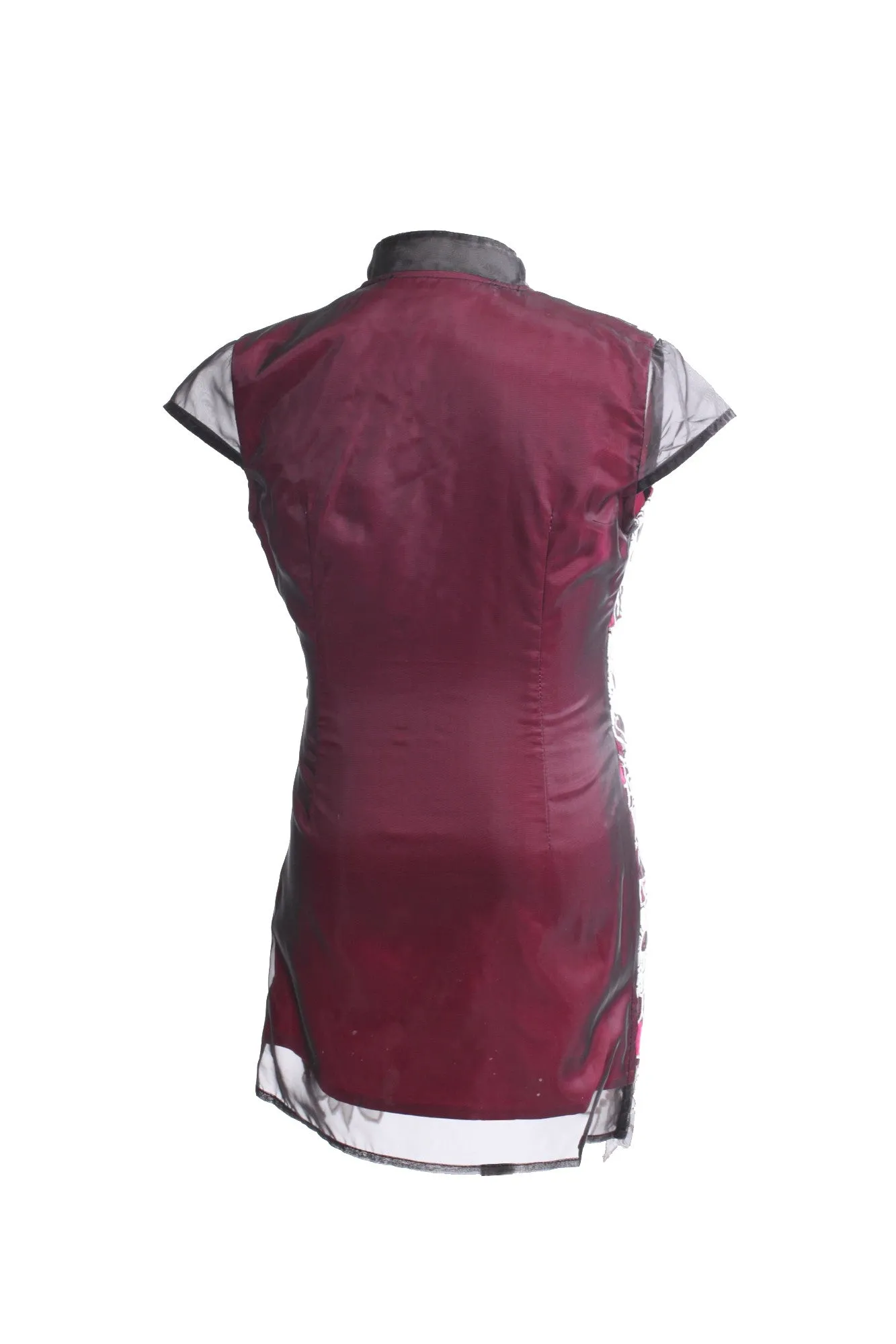Kids Pink See-Through Qipao With All Over Floral Lace Front Layer
