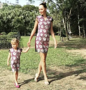 Kids Pink See-Through Qipao With All Over Floral Lace Front Layer