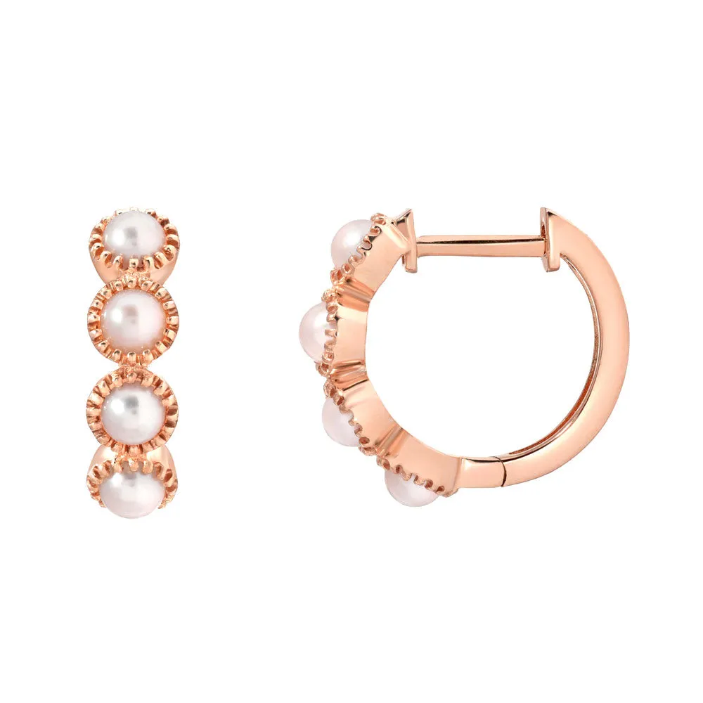 Linea Collection Bezel Set Pearl Huggies