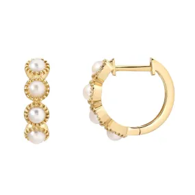 Linea Collection Bezel Set Pearl Huggies
