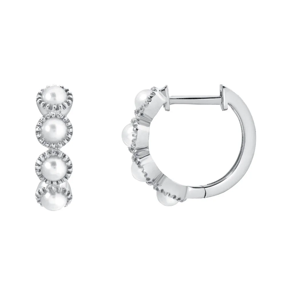 Linea Collection Bezel Set Pearl Huggies