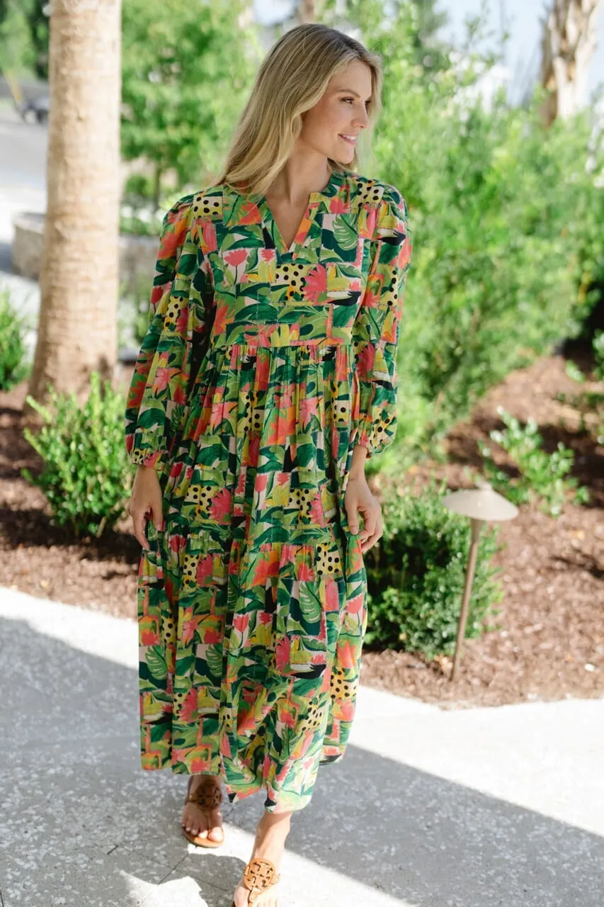 Long Sleeve Jenny Maxi- Tropical Mirage