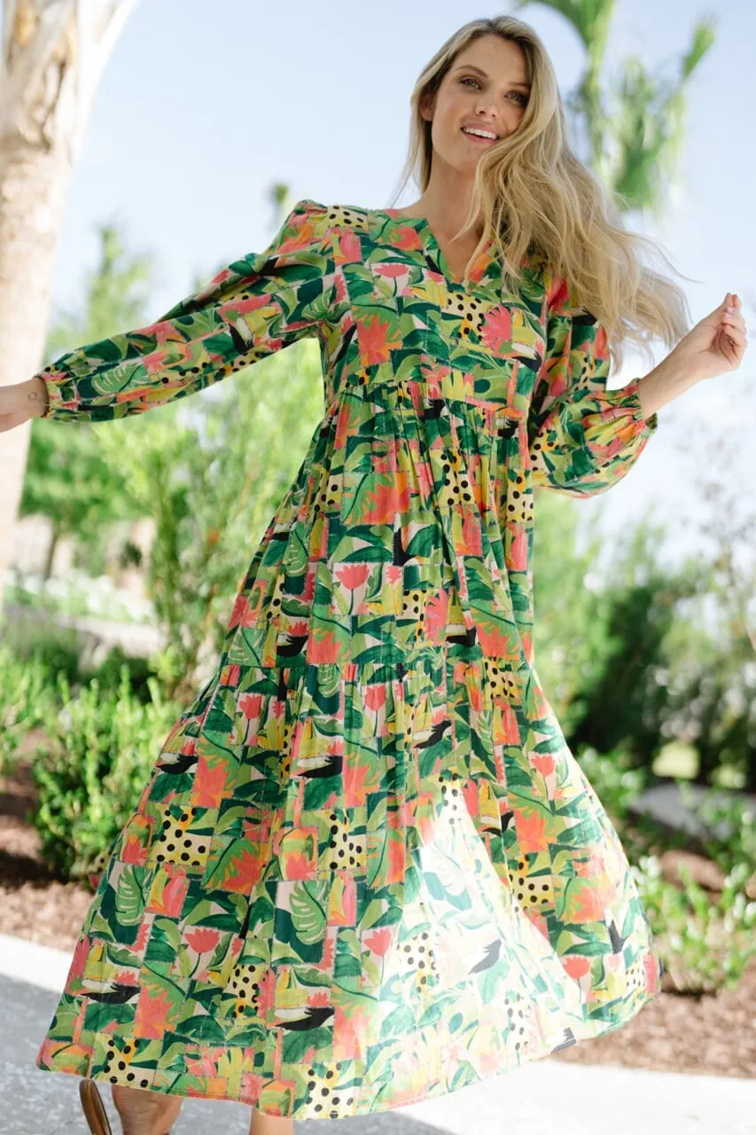Long Sleeve Jenny Maxi- Tropical Mirage