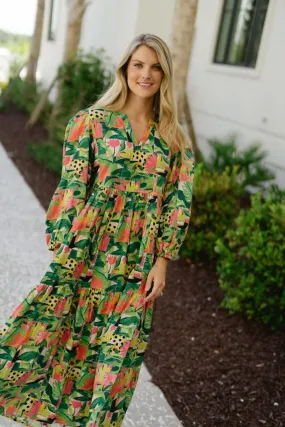 Long Sleeve Jenny Maxi- Tropical Mirage