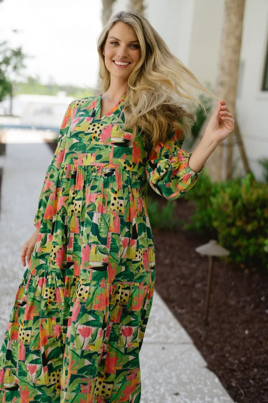 Long Sleeve Jenny Maxi- Tropical Mirage