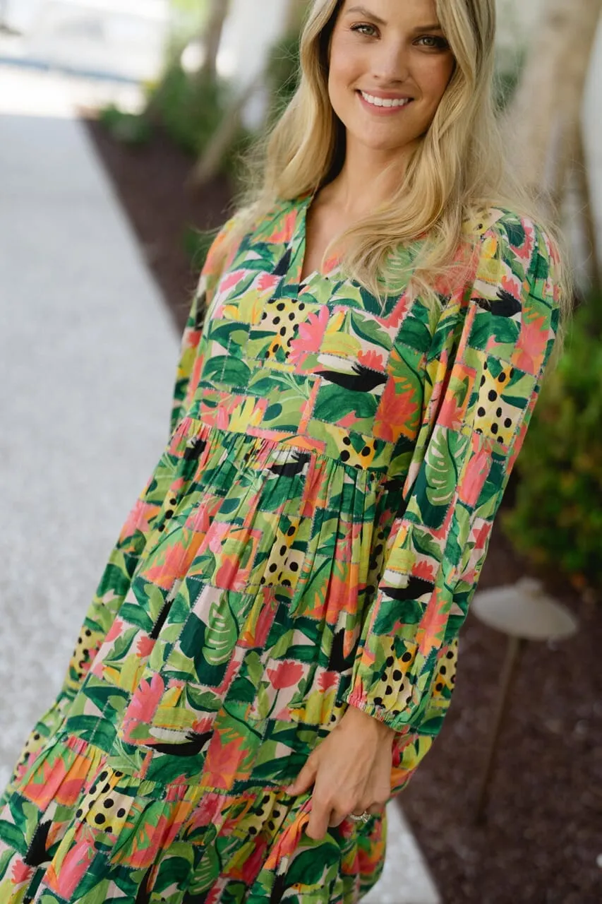 Long Sleeve Jenny Maxi- Tropical Mirage