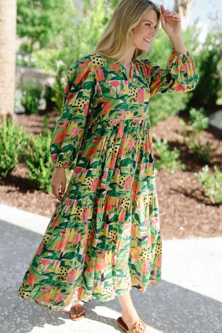 Long Sleeve Jenny Maxi- Tropical Mirage
