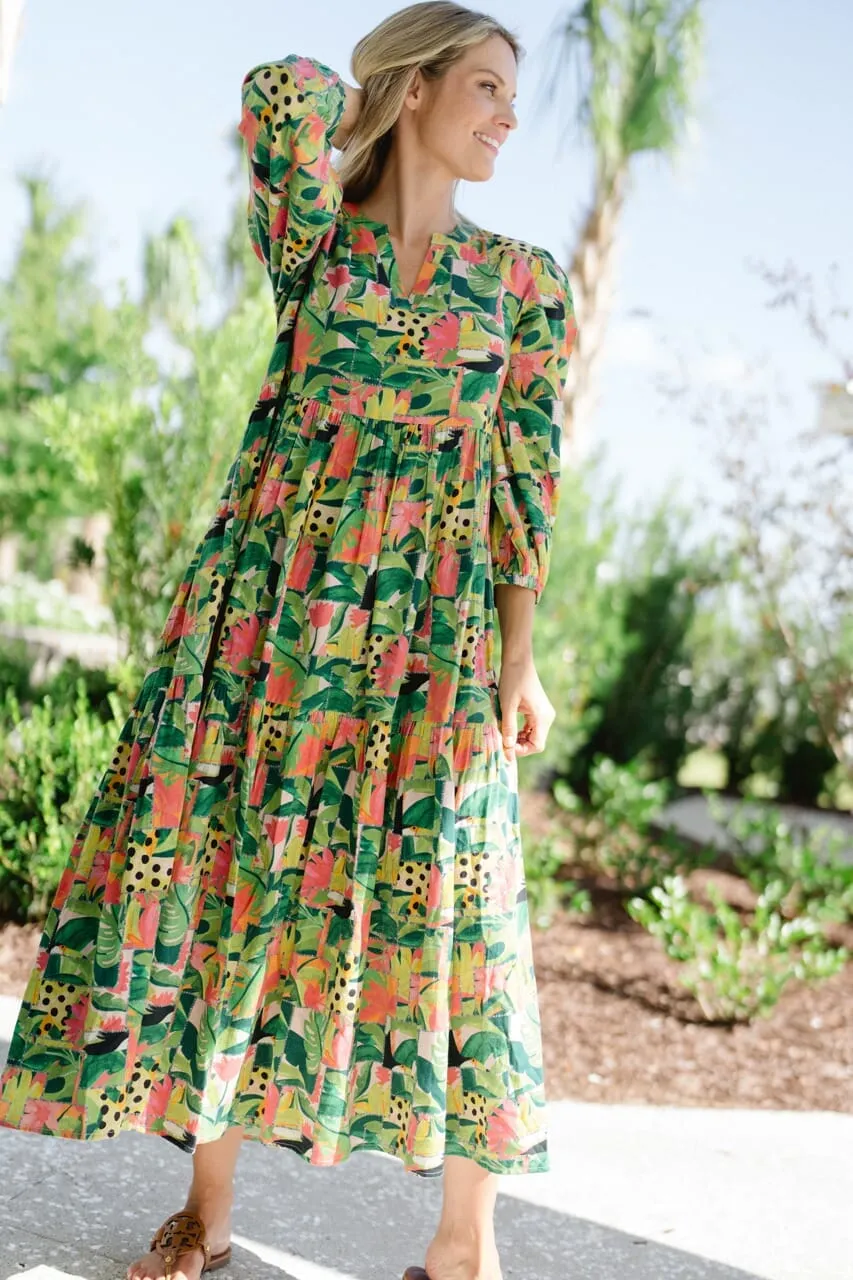 Long Sleeve Jenny Maxi- Tropical Mirage