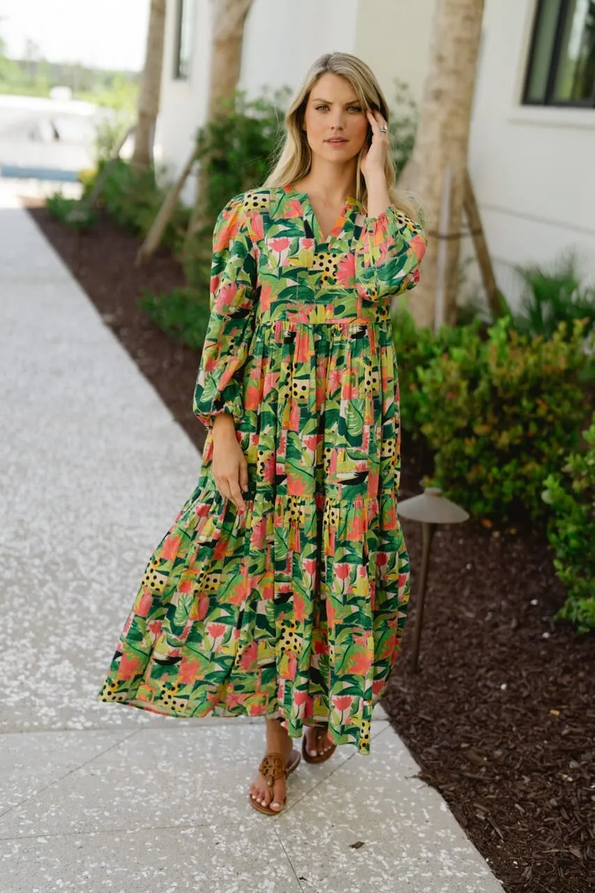Long Sleeve Jenny Maxi- Tropical Mirage