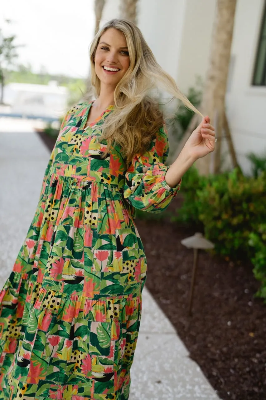 Long Sleeve Jenny Maxi- Tropical Mirage