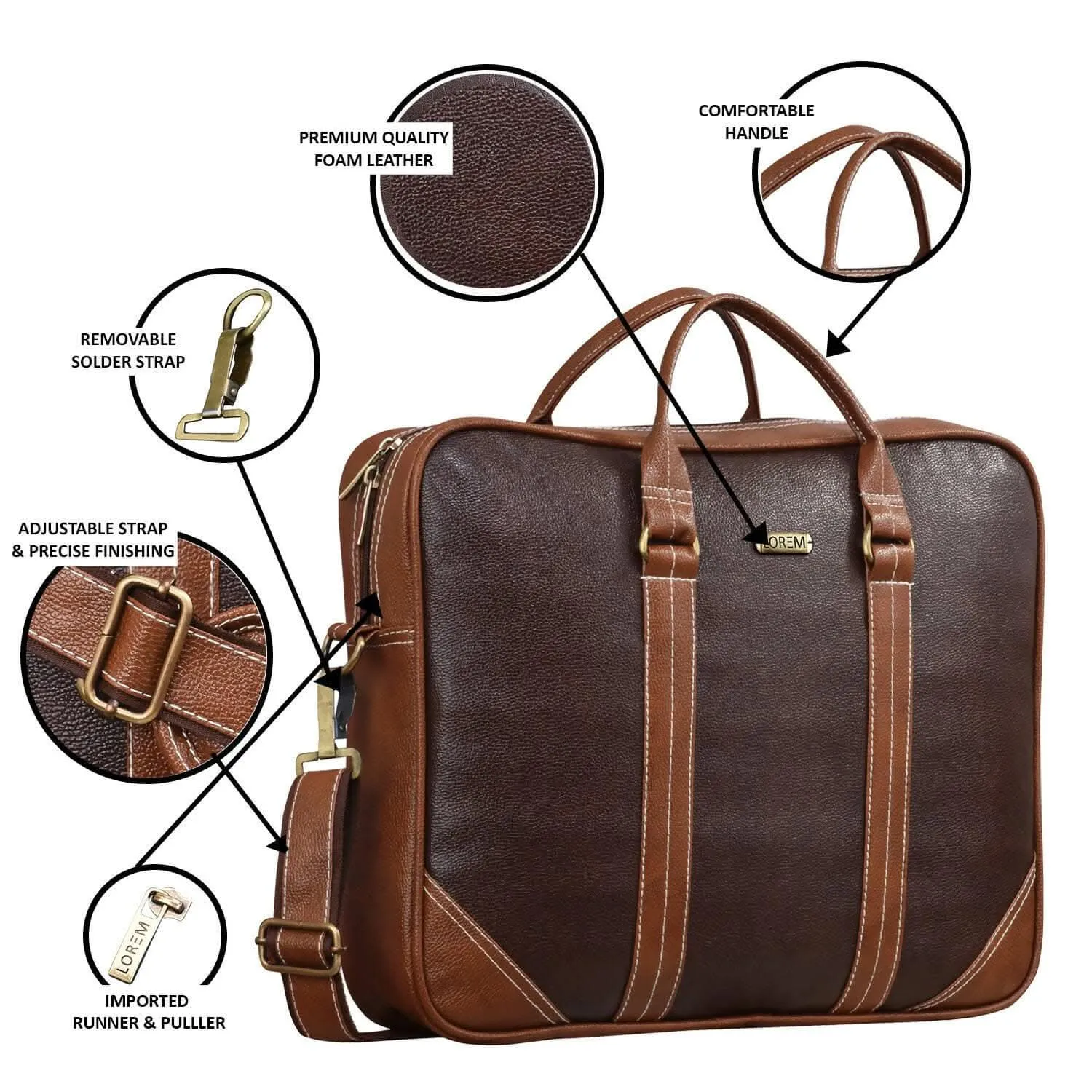 LOREM Brown & Tan Color Faux Leather 10L Messenger Bag For Men & Women (BG42)