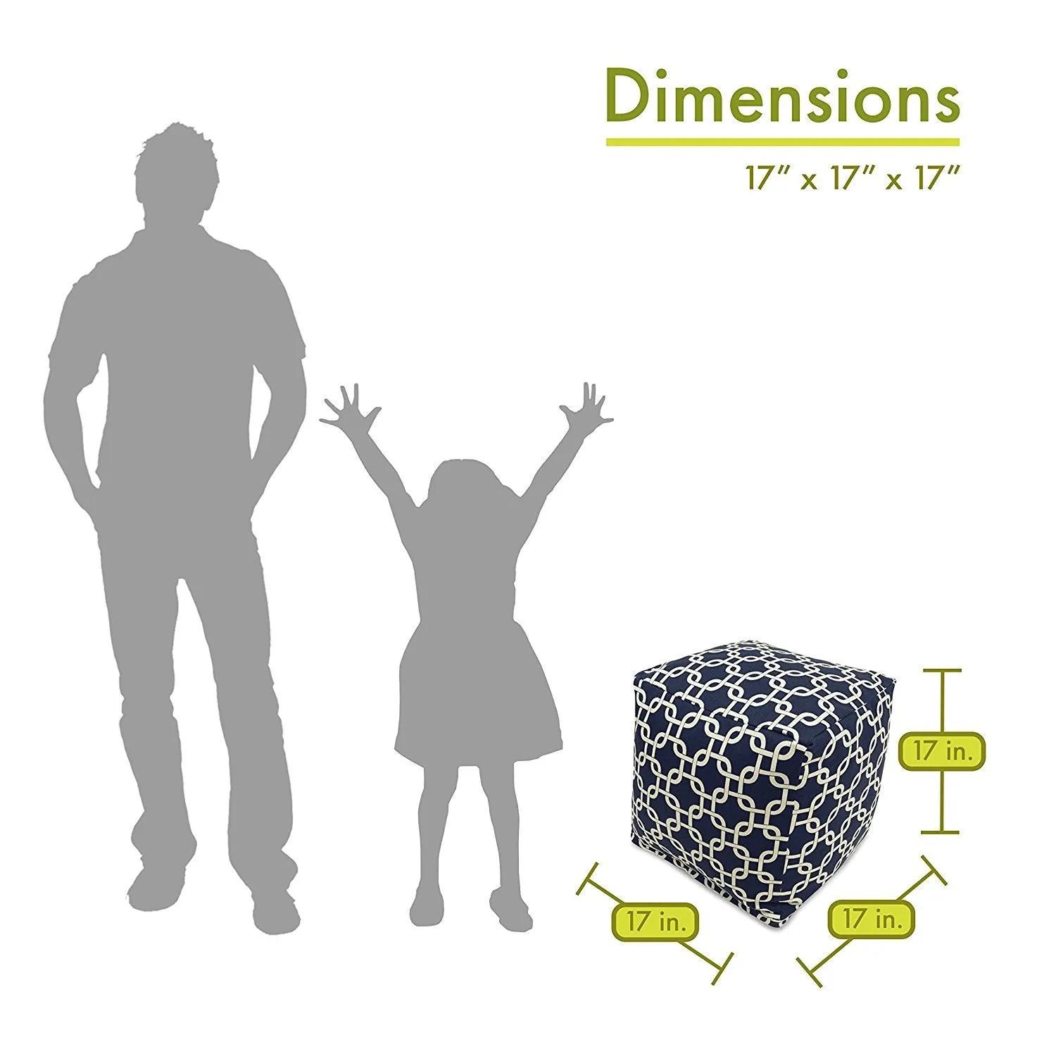 Majestic Home Goods Links Indoor / Outdoor Bean Bag Ottoman Pouf Cube, 17&quot; x 17&quot; x 17&quot; (Navy Blue)