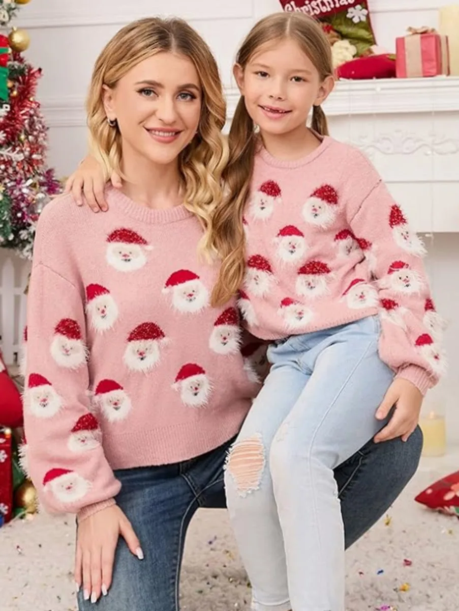 Mommy and Me Fuzzy Santa Sweater
