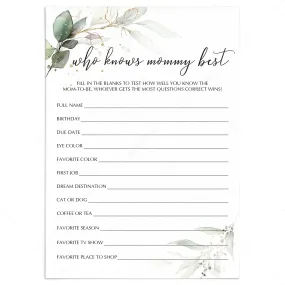 Mommy Trivia Baby Shower Game Printable